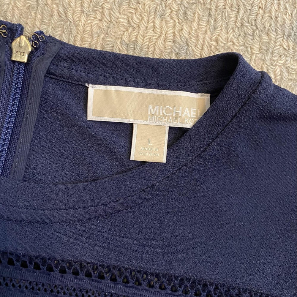 Michael Michael Kors Dress Womens Large Navy Lace Trim Ruffle Hem Short Sleeve - Picture 4 of 10